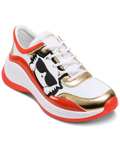 KARL LAGERFELD Women's Coty Lace Up Sneaker, Rust/Bright White, 9