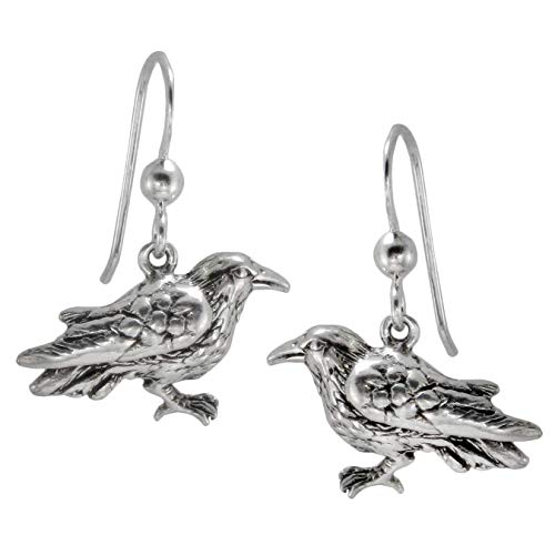 Sterling Silver Raven Crow Dangle Earrings