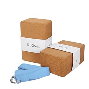 JBM 2 Pack Yoga Blocks with Strap Cork Yoga Block Yoga Brick, Heavy-duty Cork Yoga Block to Support and Deepen Poses