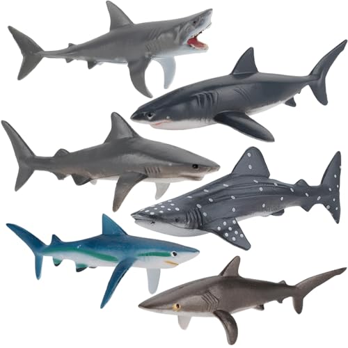6Pcs Shark Model 7-9cm Beautiful and Exquisite Practical Shark Bath Model Suitable for Marine Animal Collectors and Marine Knowledge Education