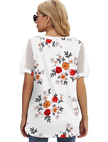 Image of Aokosor Womens Summer Tops V Neck T Shirts Swiss Dot Puff Sleeve Tops Loose Casual Tshirts