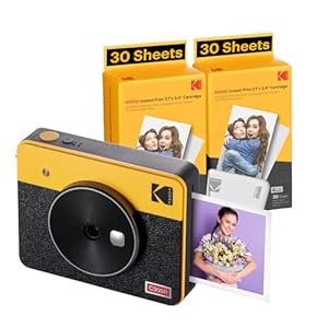 KODAK Mini Shot 3 Retro 4PASS 2-in-1 Instant Digital Camera and Photo Printer (3×3 inches) Initial 8 Sheets + 60 Sheets Cartridge Bundle, Yello5