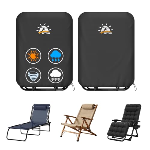 Zettum Zero Gravity Chair Cover 2 Pack - 600D Outdoor Folding Patio Chair Covers Heavy Duty & Waterproof Premium Gravity Chair Cover with Adjustable Cord and Snap Buckles (28 W x 13 D x 44 H)