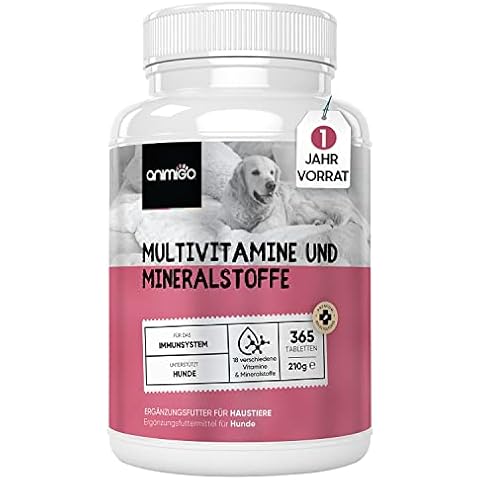 Animigo Multivitamin 365 Hunde & Katzen Tabletten - Vitamin B Komplex mit den Vitaminen A C E & D3-18 Hundemineralien & Vitamine für Immunsystem, Knochen, Gelenke - Kalzium, Eisen, Kupfer, Jod, Zink Cover