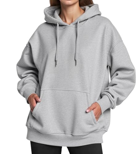 Neteson Sudadera con Capucha para Mujer Oversize Cuello Redondo Hoodie Invierno Fleece Sweatshirt Casual con Bolsillo