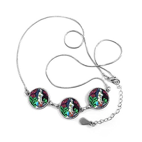 Collier pendentif rond femme bikini avec chaîne motif peinture fleur