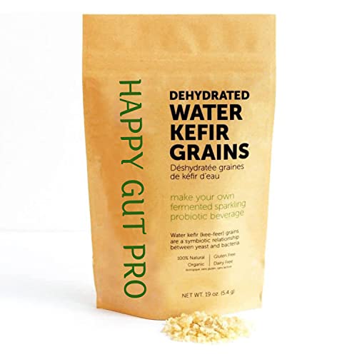 Organic Heirloom Starter Unlimited Usage Dehydrated Water Kefir Grains by Happy Gut Pro - Grown in Organic Specialty Sugars and Natural Spring Water - Organic, Vegan, Gluten-Free, and Caffeine-Free