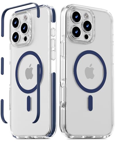 COOLQO for iPhone 16 Pro Case: Clear Magnetic Cover with Strip, Blue