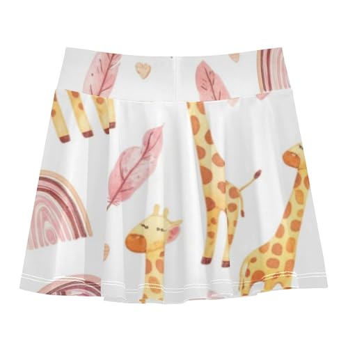 Girls Skorts Athletic Shorts Tennis Skirts Kids Custom Flowy Skort Cute Cartoon Giraffes White 3t2