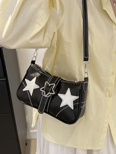 Image of Verdusa Women's Y2K Punk Shoulder Handbags Star Pattern PU Leather Underarm Bag Black One-Size