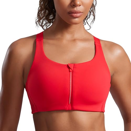 Image of CRZ YOGA Womens Zip Front High Impact Sports Bra - Molded Cup Adjustable Convertible Straps Wireless Workout Yoga Crop Top