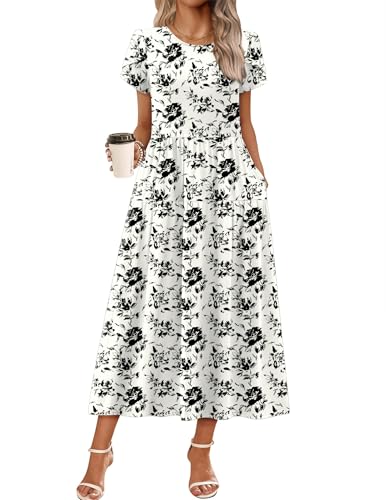 Image of Zeagoo Summer Dresses for Women 2026 Maxi Bohemian Floral Short Sleeve Long Dress Casual Flowy Tired Beach Sundress