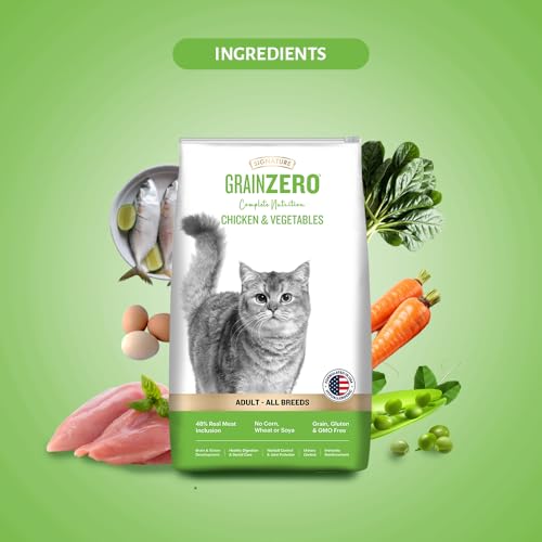 Image of Grain Zero Chicken & Veg Dry Cat Food 1.2kg with 75g Creamy Treat | Grain-Free Formula | Gluten & GMO-Free | 48% Fresh Inclusion | Taurine Heart Support | Skin & Coat Care | Adult All Breeds