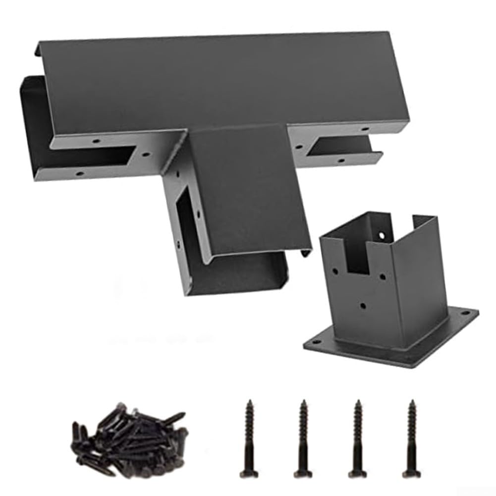 Staffa a T in acciaio resistente per pergola in legno (1 set) | Acciaio rivestito nero, adatto per legname secco 4x4, dritto e staffe a T, include viti, costruzione