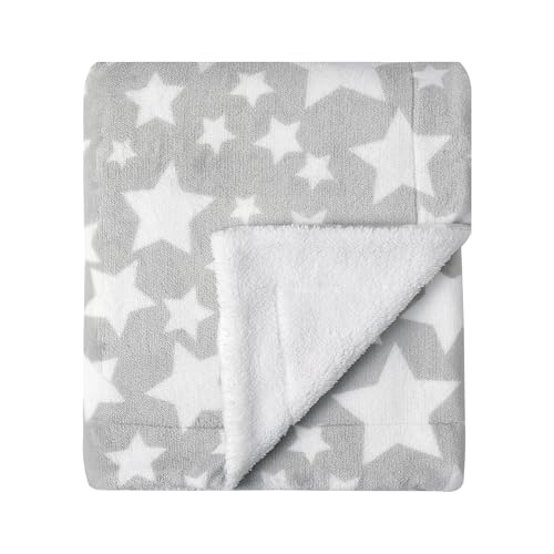 CREVENT 30'X40' Cozy Soft Warm Two Layers Sherpa Baby Blanket for Girls Boys, Newborn Essentials for Infant, Baby Shower Receiving Gift - Star Grey 75X100cm