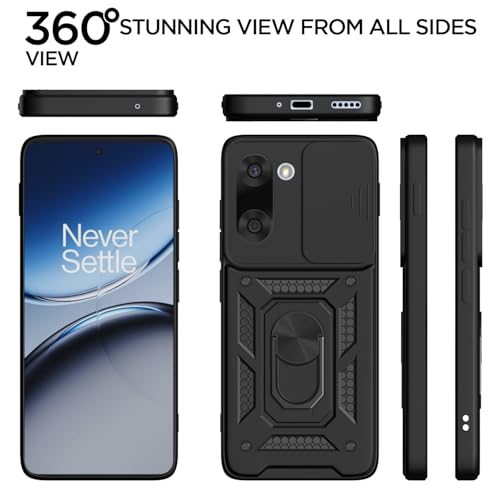 Image of Pikkme Back Cover for OnePlus Nord CE 5 5G | D10 Tough Armor | 360 Protection Case | Sliding Camera Shield Cover & Ring Holder Stand Bumper Case (Black)