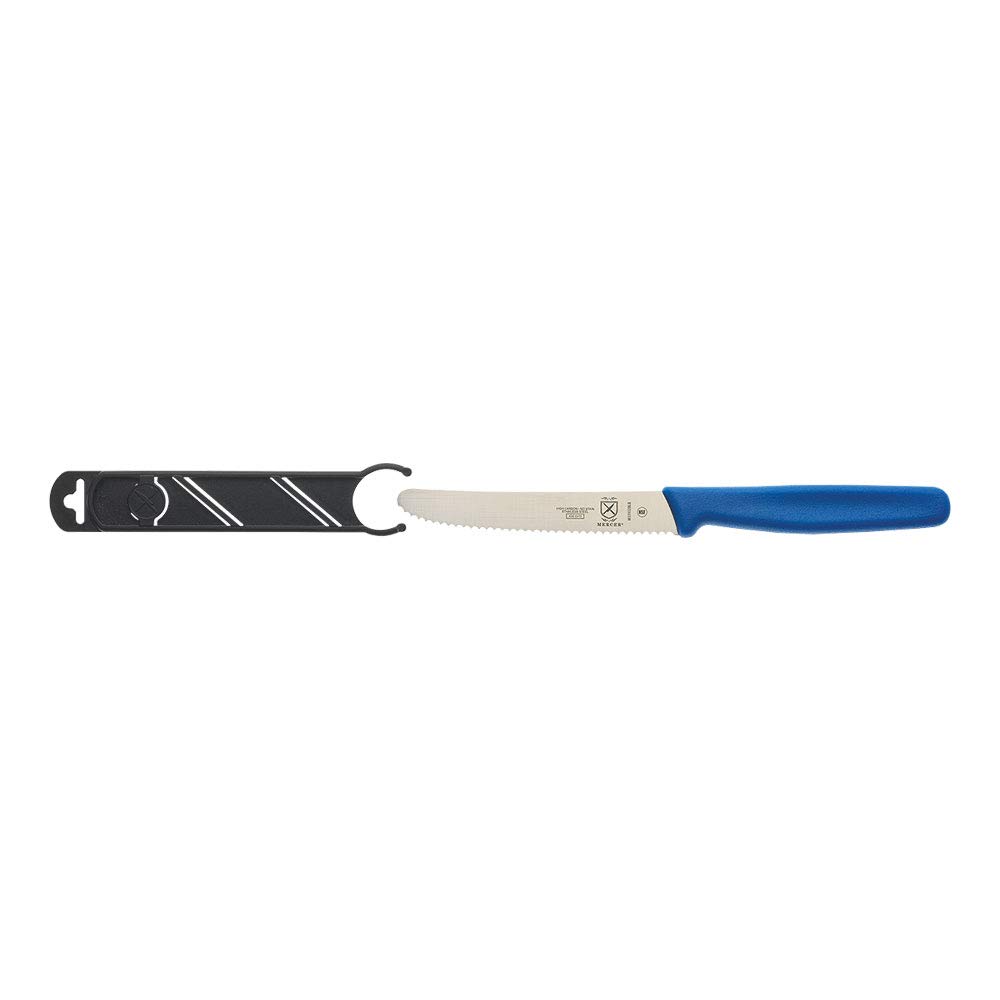 Mercer Culinary M33932BLB Bar Knife, 4-5/16” Wavy Edge, Rounded Tip, Blue