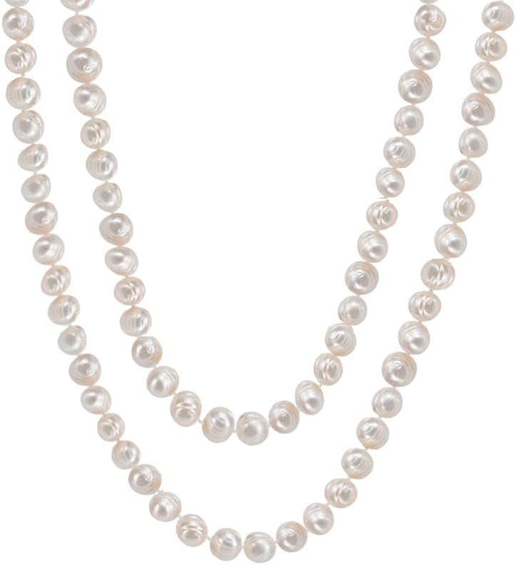 Savlano 7-8MM Cultured Freshwater Baroque Natural Pearl Bead Necklace- 36”-inch Long Single Strand Pearl Necklace, For Women Comes with Gift Box