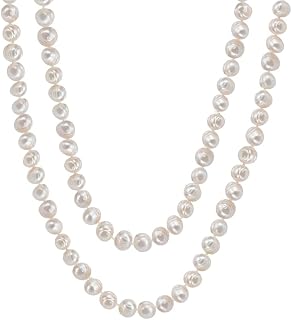 7-8MM Cultured Freshwater Baroque Natural Pearl Bead Necklace- 36”-inch Long Single Strand Pearl Necklace, For Women Comes with Gift Box