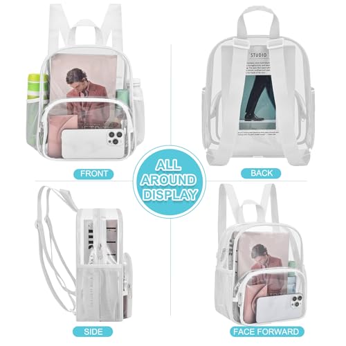 Image of Busiuw Clear Backpack for Stadium Events Clear Backpack 12x12x6 with Front Pocket for Concert Sport Events Work Travel (White)