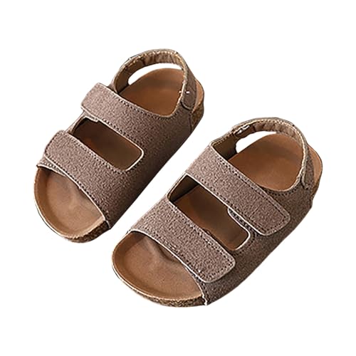 IWIHMIV Girls Sandals Fashion Summer Beach Flat Sandals Comfortable Soft Sole Cork Footbed Shoes For Toddler（Grey,11.5