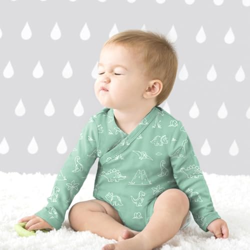 Babysoy Organic Baby Newborn Long Sleeve Pattern Kimono Wrap Around Side Snap Bodysuit/Onesie for Unisex Infants4