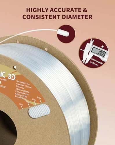 Image of DURAMIC 3D TPU Filament 1.75mm Clear, TPU Flexible Filament 95A, Soft TPU 3D Printing Filament, 1kg Spool, Dimensional Accuracy + /- 0.05mm, Clear 1 Pack