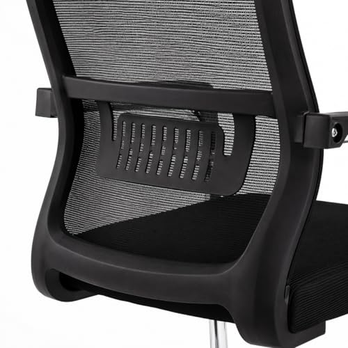 Image of OfficeCore | Visitor Chair with Arm Rest | Office Reception | Chrome Cantilever Metal Frame | Mesh Back | Study Chair Without Wheels (2, Dark Black, Mesh Back)