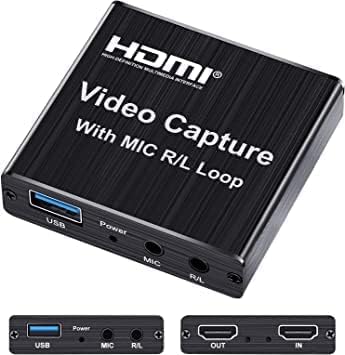 HDMI Video Capture with MIC R/L Loop Out USB 2.0 Video Capture Card Phone Game Recording Box Compatible with Live Stream Mic Input. (Black)-image-22