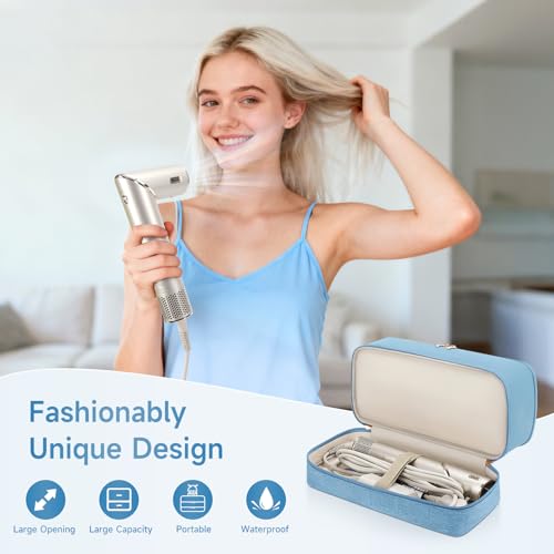 Image of Travel Hair Dryer Case for Shark Flexstyle, Double-Layer Carrying Case for Shark Flex Style Blow Dryer, Portable Hair Tools Storage Organizer Bag for Shark Beauty Hairdryer Attchments (Misty Blue)