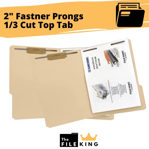 The File King Manila File Folder With Two 2" Fastener Prongs - Letter Size | Box Of 50 | 1/3 Cut Top Tab | Positions 1 & 3 | Organize Papers For Easy Storage | American Made #TOP2