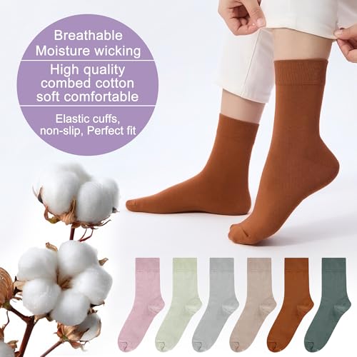 Image of ATBITER Women's Thin Cotton Crew Socks - Soft Above Ankle Bootie Casual Dress Socks 6-Pairs