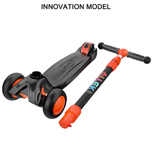 Image of Allek Kick Scooter B03, Lean 'N Glide 3-Wheeled Push Scooter with Extra Wide PU Light-Up Wheels, Any Height Adjustable Handlebar and Strong Thick Deck for Children from 3-12yrs (Black-Red)