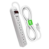 Digital Energy 6-Outlet Surge Protector Power Strip with 8-Ft Long Extension Cord, White, ETL Listed/UL Standard