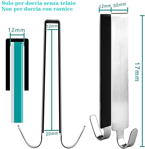 WLLHYF Confezione da 5 ganci per asciugamani in acciaio inox impermeabile sopra la porta della doccia, per porte in vetro senza cornice, 2,1 cm, per appendere asciugamani, accappatoi e vestiti, nero