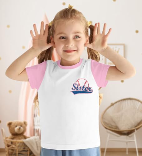 Image of FRYAID Toddler Baseball Sister Shirt Baby Girl Baseball Outfit Big Sister Shirt Birthday Girl T-Shirt Summer Cotton Tee Top