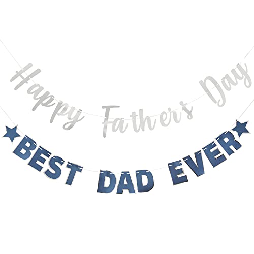 Image of Happy Father's Day Silver Banner Bunting Banner for Dad Father's Party Decorations Backdrop Garland for Father's Day (2 pcs Silver)