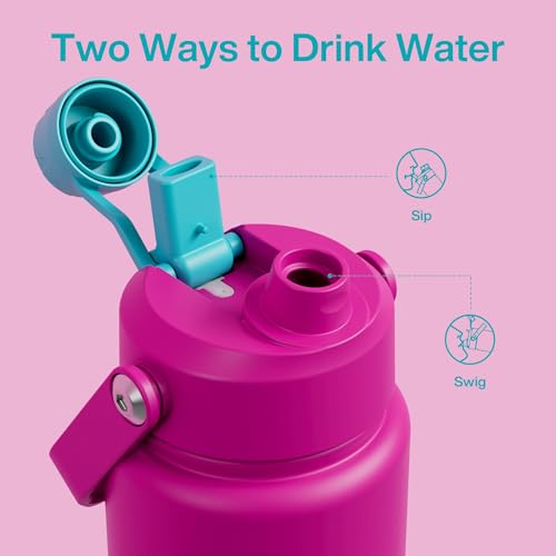 Image of ENCOOL Insulated Water Bottle with Straw Stainless Steel Water Bottle, Leak-Proof, BPA-Free, Double Wall Vacuum Keeps Cold for 24 Hours for Sports, Travel, School (32 oz, Light Crimson)