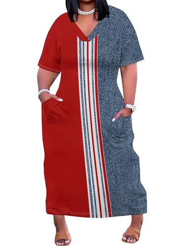 Image of SUZONANA Plus Size Dresses for Curvy Women African Print American Dress Summer Outfits Casual Loose with Pocket