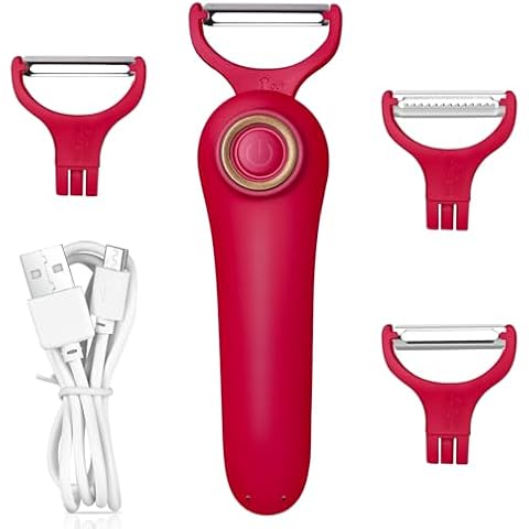 Electric Potato Peeler, Handheld Electric Vegetables and Fruit Peeler 3-in-1 Pro Set, USB Rechargeable Kitchen Gadgets for Apples, Potato, Carrots, Cucumber (Red) Cover