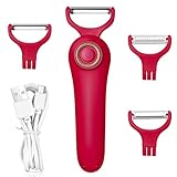 Electric Potato Peeler, Handheld Electric Vegetables and Fruit Peeler 3-in-1 Pro Set, USB Rechargeable Kitchen Gadgets for Apples, Potato, Carrots, Cucumber (Red)
