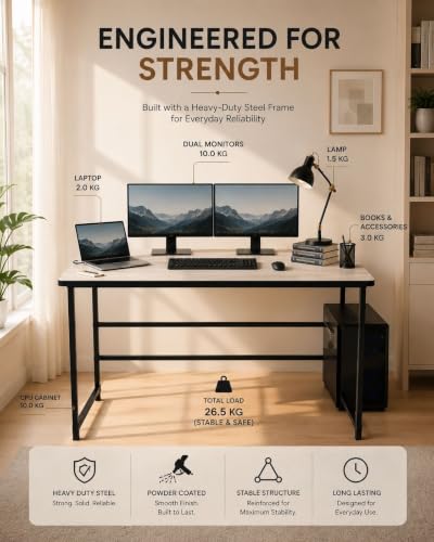 Image of Portable Wood & Metal Computer Desk | Modern Writing Table | Stylish Multipurpose Study Table Best for Home, School, Office Work & More | Ideal for Kids & Adults