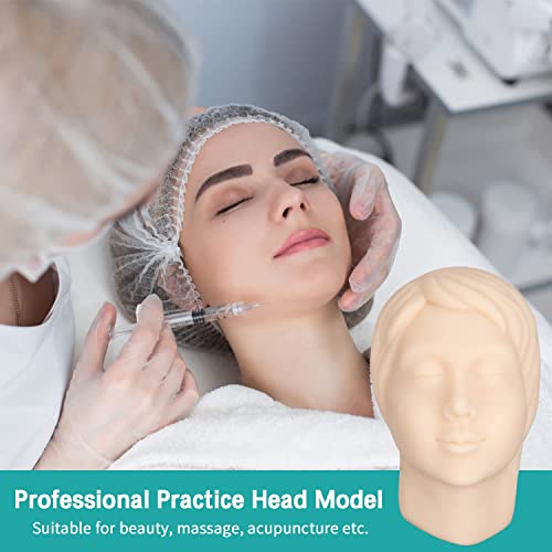 Image of Injection Training Silicone Mannequin Head - Full Soft Silicone with Bones Inside Human Face Facial Skin Practice Model Training Practice for Micro-Plastic Suture Jewelry Display Makeup