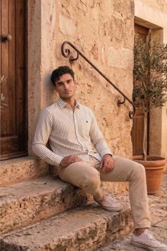 Image of Louis Philippe Men's Slim Fit Signature Oxford Easy Care, Natural Stretch Full Sleeve Stripe Casual Shirt