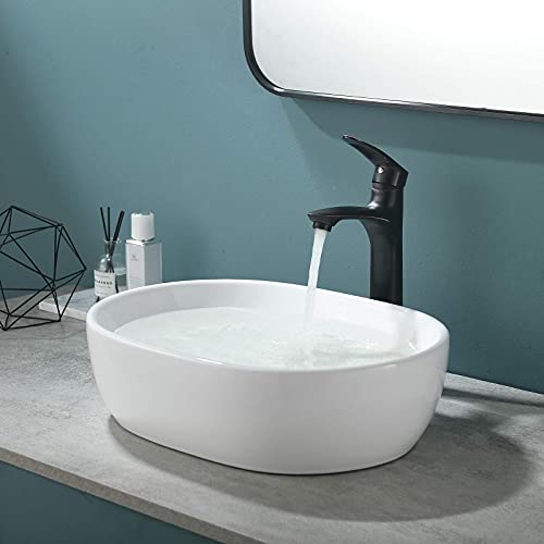 Vesla Home Modern Oval 19"X14" White Porcelain Ceramic Above Counter Bathroom Vessel Sink,Ceramic Art Basin Bathroom Sink For Lavatory Vanity Cabinet #TOP6