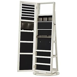 SONGMICS 360° Swivel Jewelry Cabinet, Lockable Jewelry Organizer with Full-Length Mirror, Rear Storage Shelves, Built-in…