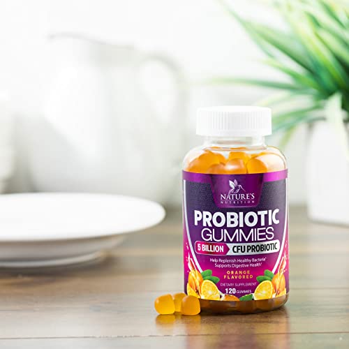 Daily Probiotic Gummies Extra Strength, 5 Billion Cfu Probiotics For Men And Women, Digestive Health, Immune Support, Gluten Free, Nature's Non-Gmo Supplement, Natural Orange Flavor - 120 Gummies #TOP5