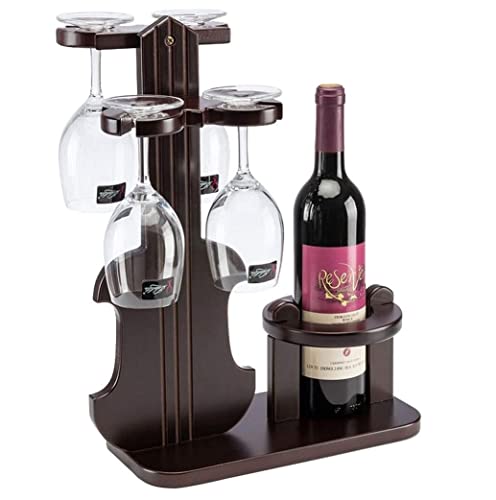 Soporte para botella de vino de madera con porta copas miniatura 1