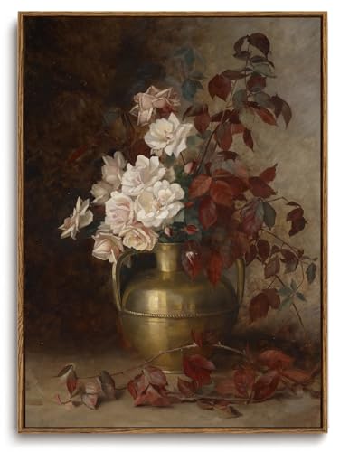 KISSFOX Framed Wall Art Vintage Wall Decor Flower Pictures Dark