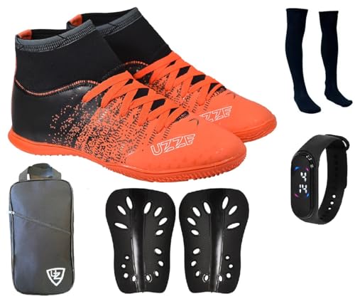 Chuteira Futsal Salão Quadra Nova Botinha Cano Alto Adulto Infantil Meião Mochila Relógio Caneleira